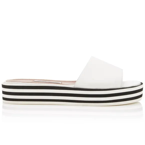 TABITHA SIMMONS Sophia White Leather Platform Slide Sandal Flat Designer Shoe 39
