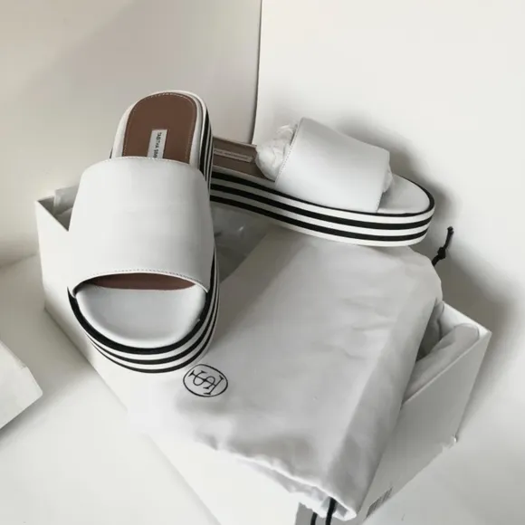 TABITHA SIMMONS Sophia White Leather Platform Slide Sandal Flat Designer Shoe 39