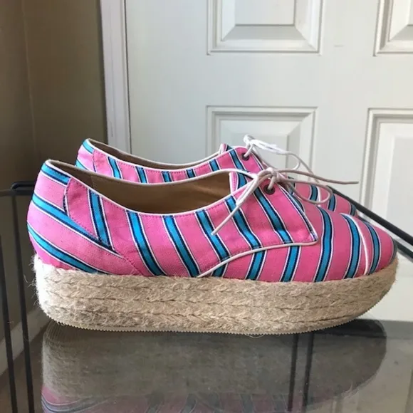 TABITHA SIMMONS Striped Platform Lace-Up Espadrilles EUC/sz 38 = US sz 8