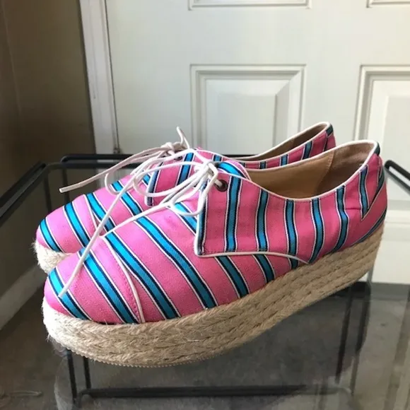 TABITHA SIMMONS Striped Platform Lace-Up Espadrilles EUC/sz 38 = US sz 8