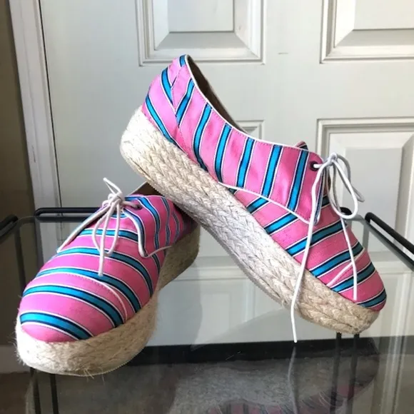 TABITHA SIMMONS Striped Platform Lace-Up Espadrilles EUC/sz 38 = US sz 8