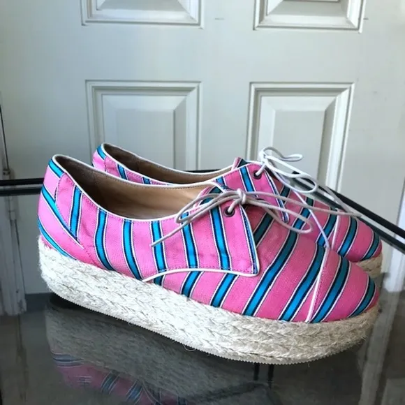 TABITHA SIMMONS Striped Platform Lace-Up Espadrilles EUC/sz 38 = US sz 8