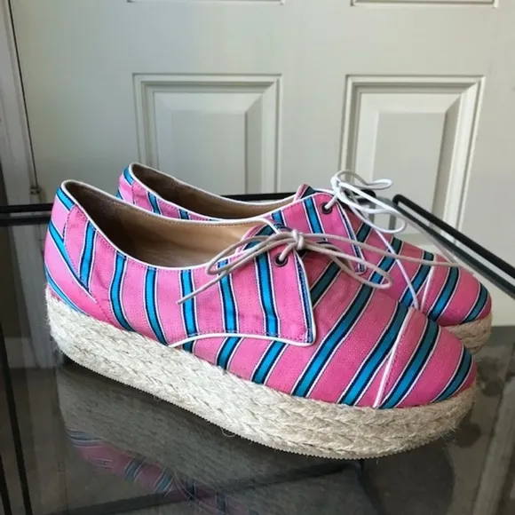 TABITHA SIMMONS Striped Platform Lace-Up Espadrilles EUC/sz 38 = US sz 8