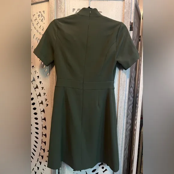 Tailored Military Pleat Notch Neck Wrap Mini Dress in “Khaki”