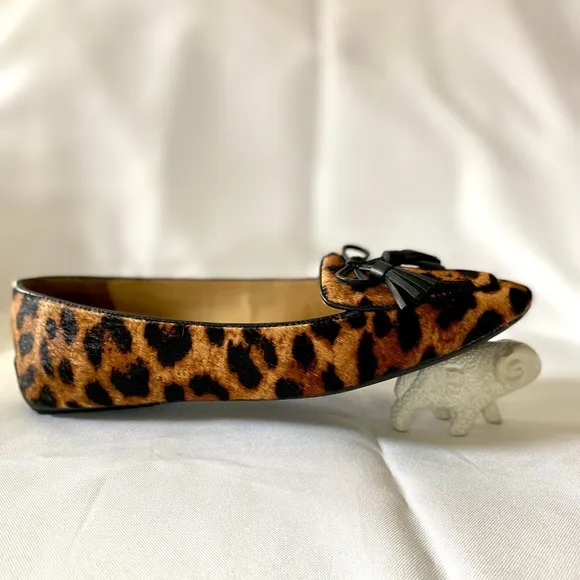 Talbots Classic Bow Leopard Francesca Leather Pointed Toe Flats Calf Hair 7M