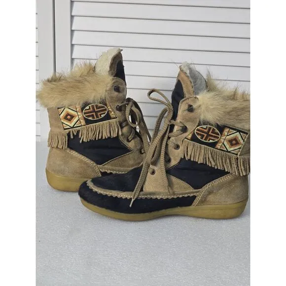 Tecnica Native American Snow Boots Brown / Black Tribal Women's Size 7.5 / 8