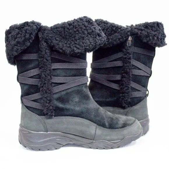 The North Face Black Suede Leather Boots, Insulated Winter Tall Boots Fo…