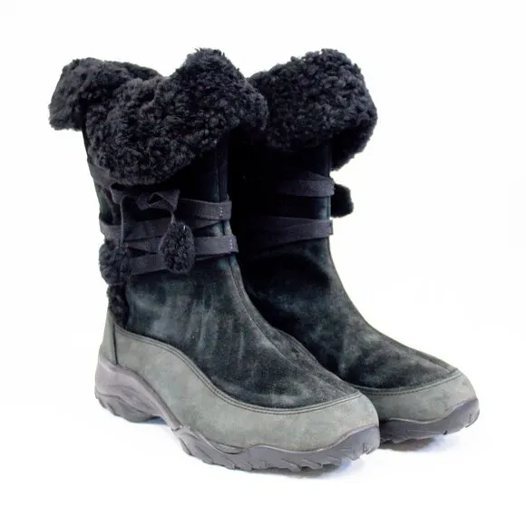 The North Face Black Suede Leather Boots, Insulated Winter Tall Boots Fo…