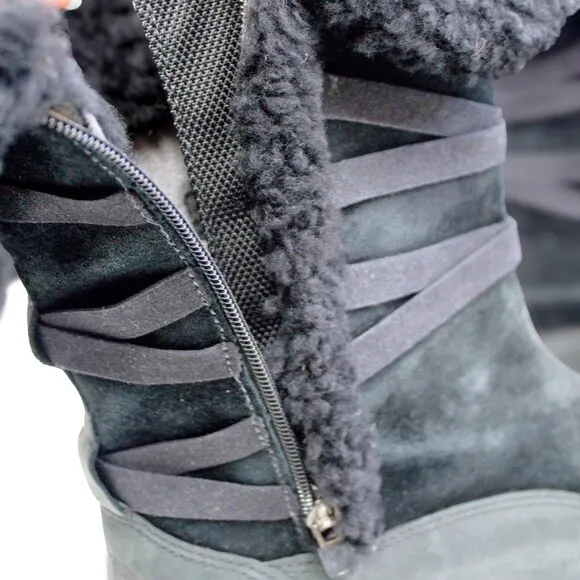 The North Face Black Suede Leather Boots, Insulated Winter Tall Boots Fo…