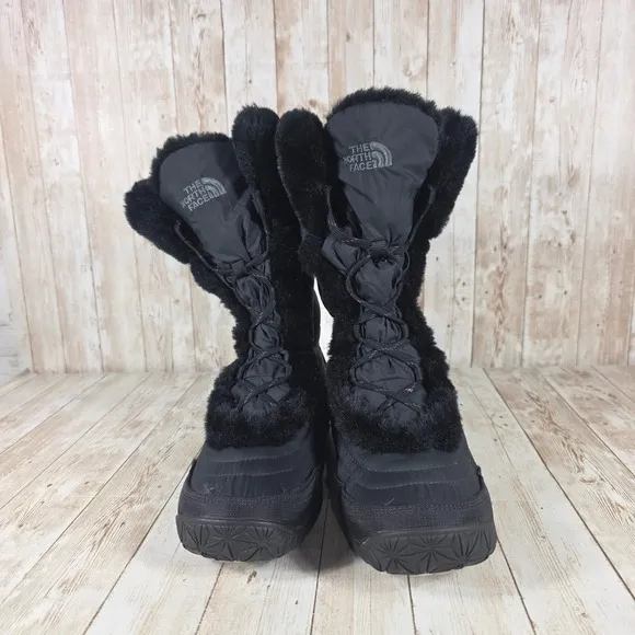 The North Face Snow Boots Faux Fur Winter Boots Black Lace Up Women's 9