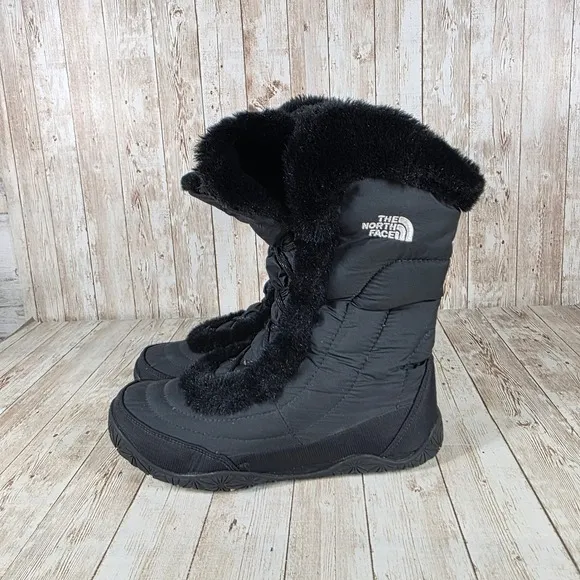 The North Face Snow Boots Faux Fur Winter Boots Black Lace Up Women's 9