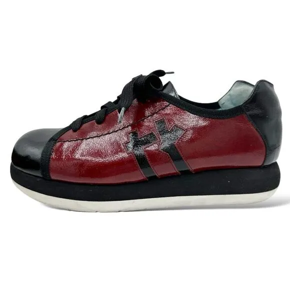 Thierry Rabotin Lace-Up Sneakers Oxford Black/Red Crinkle Patent Comfort Active