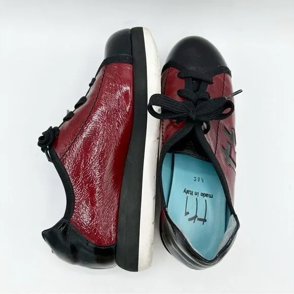 Thierry Rabotin Lace-Up Sneakers Oxford Black/Red Crinkle Patent Comfort Active