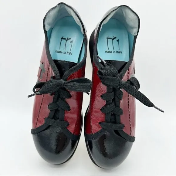 Thierry Rabotin Lace-Up Sneakers Oxford Black/Red Crinkle Patent Comfort Active