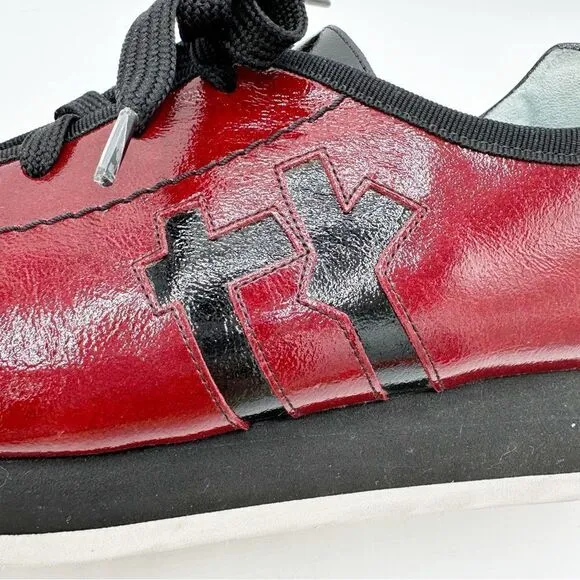 Thierry Rabotin Lace-Up Sneakers Oxford Black/Red Crinkle Patent Comfort Active