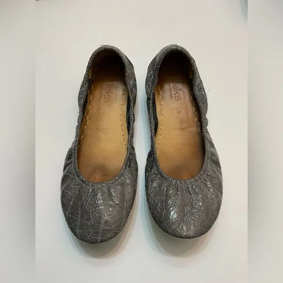 Tieks By Gavrieli Women's Slate Grey Croc Print Patent Ballet Flats Size 8