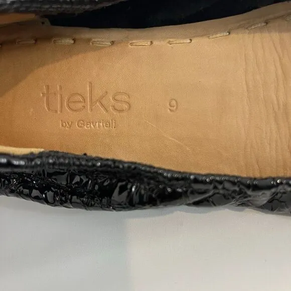 Tieks Womens Size 9 Obsidian Black Croc Patent Leather Ballet Flats