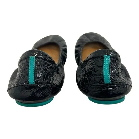 Tieks Womens Size 9 Obsidian Black Croc Patent Leather Ballet Flats