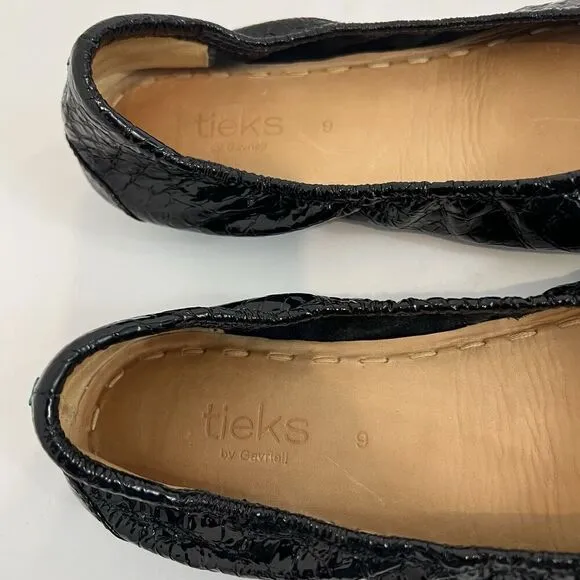 Tieks Womens Size 9 Obsidian Black Croc Patent Leather Ballet Flats