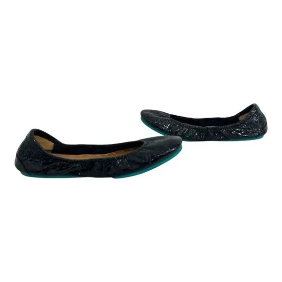 Tieks Womens Size 9 Obsidian Black Croc Patent Leather Ballet Flats
