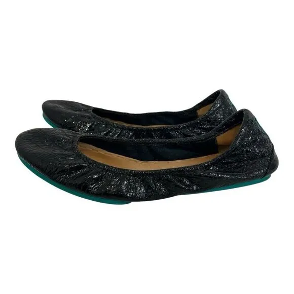 Tieks Womens Size 9 Obsidian Black Croc Patent Leather Ballet Flats