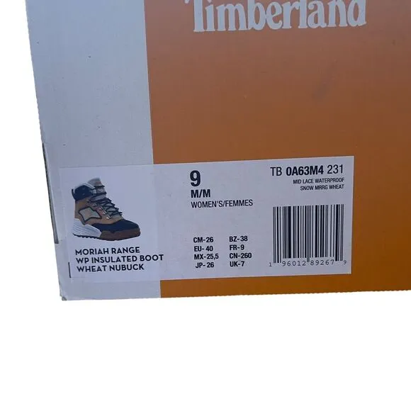 TIMBERLAND Women's Moriah Range Insulated Waterproof Boots Wheat Size  9‎ NEW