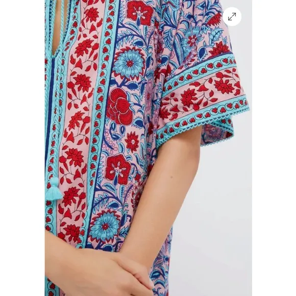 TNUCK BEACH Mauve and Rose Wildflower Naples Caftan NEW