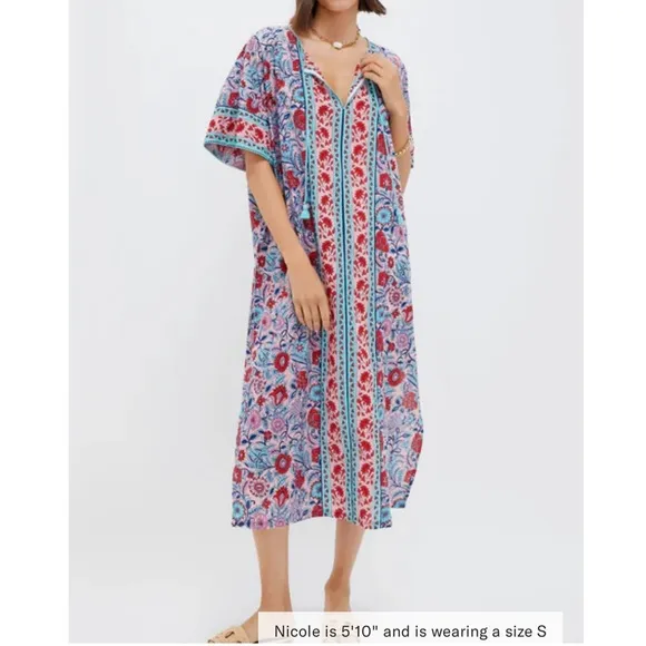 TNUCK BEACH Mauve and Rose Wildflower Naples Caftan NEW