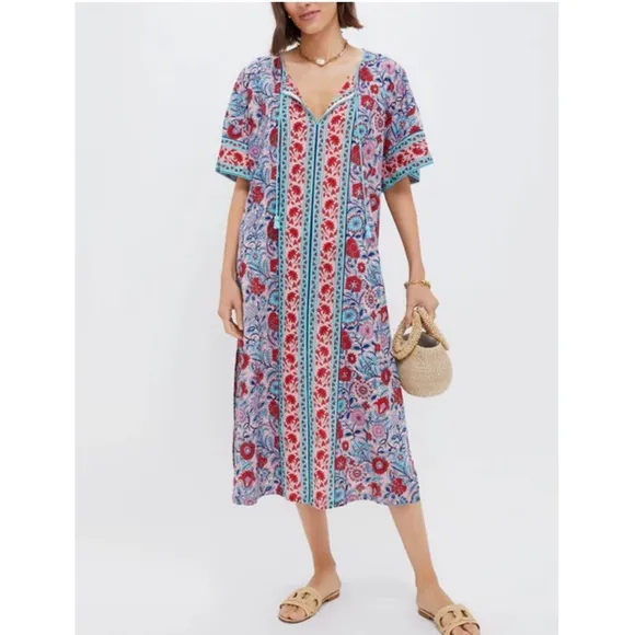 TNUCK BEACH Mauve and Rose Wildflower Naples Caftan NEW