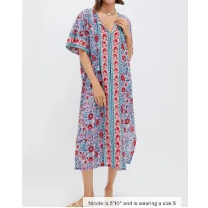 TNUCK BEACH Mauve and Rose Wildflower Naples Caftan NEW