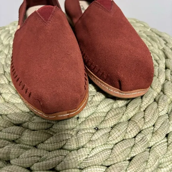 TOMS Alpargata Suede Leather Wrap Flat Espadrilles Flats Terracotta Red NWOB