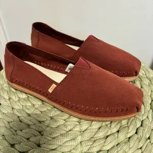 TOMS Alpargata Suede Leather Wrap Flat Espadrilles Flats Terracotta Red NWOB