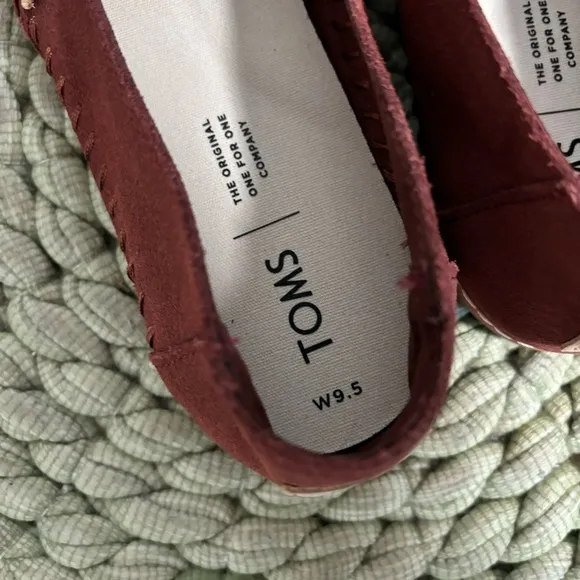 TOMS Alpargata Suede Leather Wrap Flat Espadrilles Flats Terracotta Red NWOB