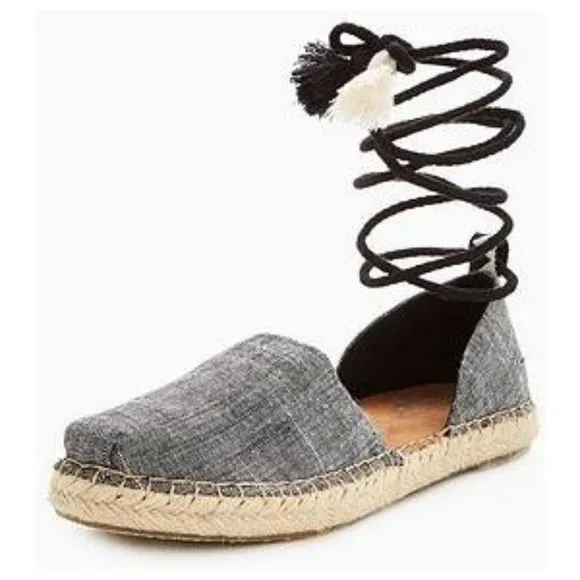 TOMS Black Chambray Lace Up Espadrilles Shoes