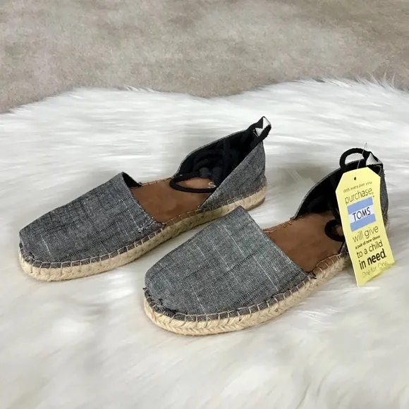 TOMS Black Chambray Lace Up Espadrilles Shoes