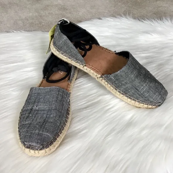 TOMS Black Chambray Lace Up Espadrilles Shoes