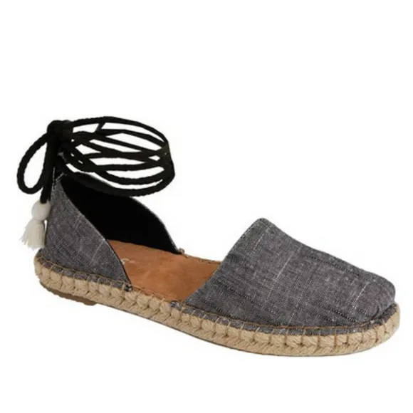 TOMS Black Chambray Lace Up Espadrilles Shoes