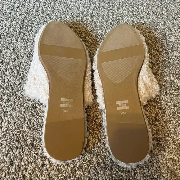 Toms Shearling Pointed Toe Mule Flats Cream 9