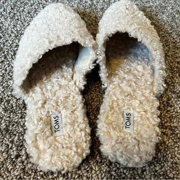Toms Shearling Pointed Toe Mule Flats Cream 9
