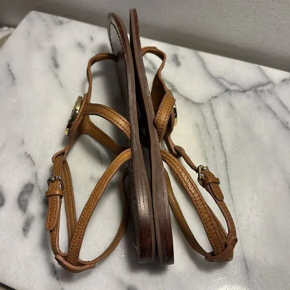 Tori Burch Leticia strappy sandals thongs women’s sz 6.5 gold logo