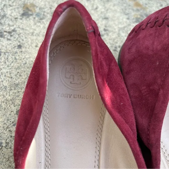 Tory Burch Allie Logo Ballet Flat Shoe Burgundy Borscht Suede Women’s Size 9
