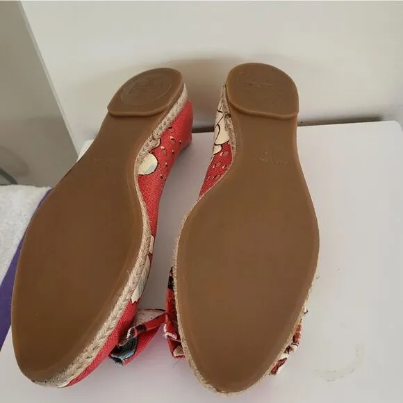 Tory Burch &quot;Tasmin&quot; Floral Print Canvas Jute Sole Flat Espadrilles Sz.7 $218