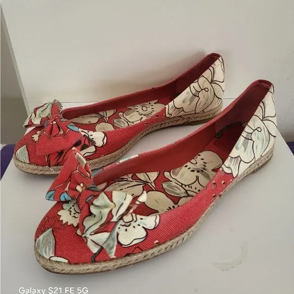 Tory Burch &quot;Tasmin&quot; Floral Print Canvas Jute Sole Flat Espadrilles Sz.7 $218