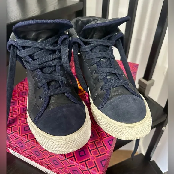 Tory Burch calf leather high top sneakers sz 8.5