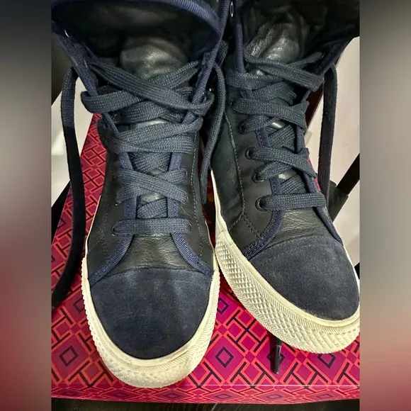 Tory Burch calf leather high top sneakers sz 8.5