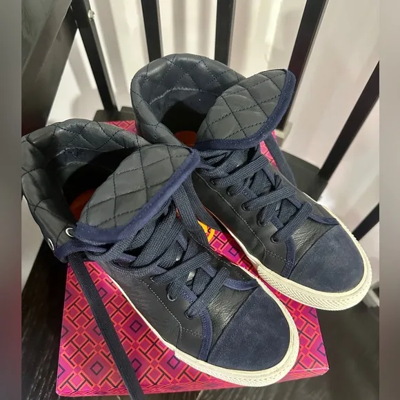 Tory Burch calf leather high top sneakers sz 8.5