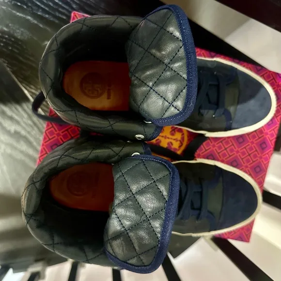 Tory Burch calf leather high top sneakers sz 8.5