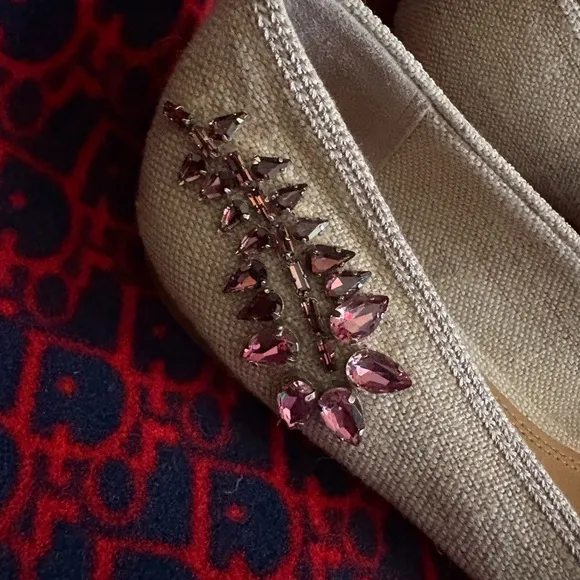 Tory Burch Canvas Embellished Rhinestone Jeweled Flats with Pointed toe