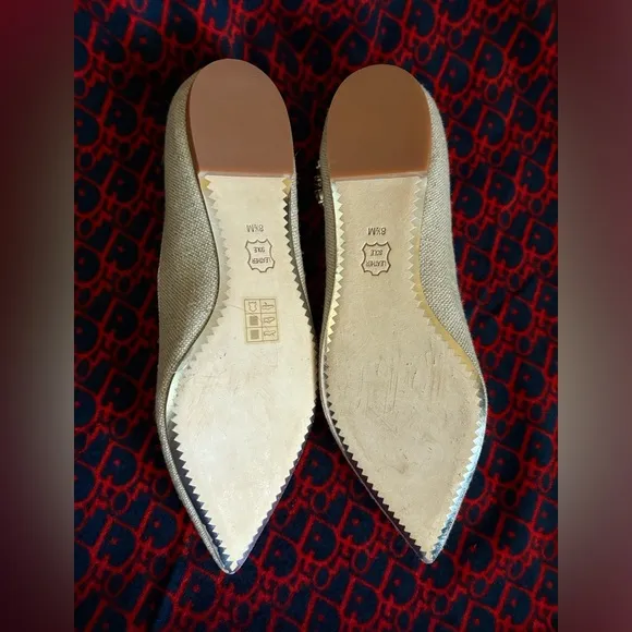 Tory Burch Canvas Embellished Rhinestone Jeweled Flats with Pointed toe
