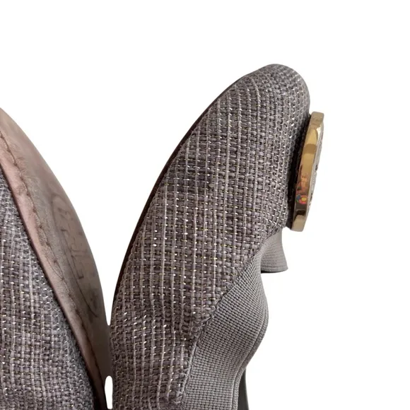 TORY BURCH Caroline Tan/Gold Fabric Ballet Flats Sz 8.5